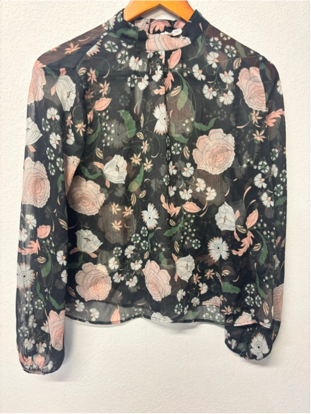 BB DAKOTA Floral Sheer Blouse S Black Pink